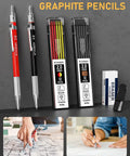 Built Like A Tank Carpenter And Mechanical Pencil Kit Loaded With Multicolor Lead Refills For Grizzled Carpenters And Weekend Warriors Craving Flawless Layout Marking Tools, graphite pencils with lead refills displayed.