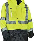High Visibility Reflective Thermal Jacket Set With Outer Rain Shell And Zip Off Sleeves 4 In 1 Cold Weather Gear, Lime Color, Front View