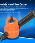 Orange and black Double Head Nibbler for sheet metal with ABS dual cutter heads shown against a blue backdrop.