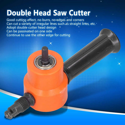 Orange and black Double Head Nibbler for sheet metal with ABS dual cutter heads shown against a blue backdrop.