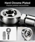 Close-up of Tough As Nails 3/8 Inch Chromoly Steel Rod End Heim Joint Kit showing durable chrome-plated finish and threaded design.