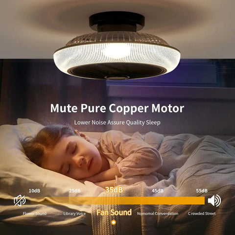 Bladeless Ceiling Fan With Lights And Bluetooth Speaker Dope 6 Speed Remote Control RGB Color Lighting Low Profile Flush Fan