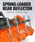 Spring-loaded rear deflector on Heavy Duty 80 Inch Rotary Tiller For 40 To 80 HP Tractors With 3 Point Cat II Hitch Gear Driven Transmission PTO Shaft Included With Slip Clutch Ideal For Fields Food Plots And Large Gardens HRT80.