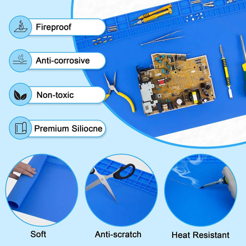 Extra Large Pro Grade Soldering Mat With Wrist Strap 23.6 By 13.8 Inches Heat Resistant 932 F Silicone Workbench Pad with tools