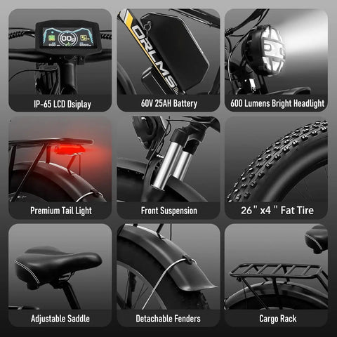 Badass 9000W Dual Motor Electric Bike For Adults with IP-65 LCD, 26" fat tire, adjustable saddle, and cargo rack.