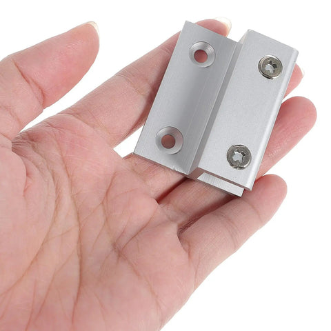 Hand holding heavy duty aluminum alloy glass shelf brackets set with beefy carrying capacity and easy install, two hole floating shelf clips
