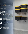 Garage Wall Shelf Two-Pack, Heavy-Duty Steel With Powder-Coated Finish, storing bins, 150 lb per shelf, 300 lb capacity, side view