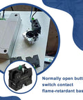 Slick Heavy Duty Green Push Button Switch Rugged 600 Volt 10 Amp Normally Open Contact Block With Silver Terminals mounted on a panel.
