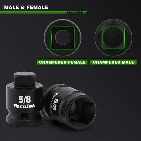 Rock Hard 10 Piece 1/2 Inch Drive Pipe Plug Socket Set showing chamfered male and female ends with 5/8 size.