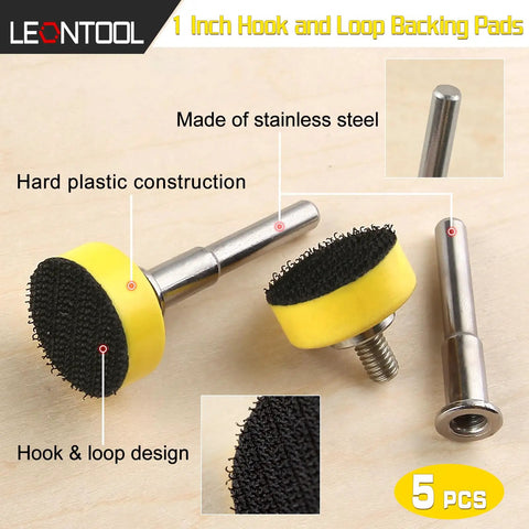5 Pc Heavy Duty Hook And Loop Sanding Disc Pad Kit For Rotary Tools 1 Inch Backing Pads With One Quarter Inch Shank Drill Adapter