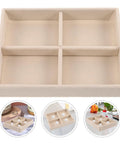 Beige Velvet Jewelry Display Tray With Four Grids And Sturdy Wooden Lid For Ring Bracelet Earring Storage Stackable Vanity Organizer To Keep Your Daily Bling Looking Sharp And Fly, top view of four-grid velvet organizer.