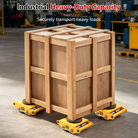 Wooden crate on Beefy Industrial Machinery Moving Skates With 360 Degree Swivel Anti Slip Pads And Steel Wheels 12T Capacity