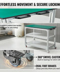 Heavy Hitter Anti Static Mobile Workbench Aluminum Utility Cart On Smooth Swivel Wheels Top Shelf Esd Pad Station showing dual handles and casters.