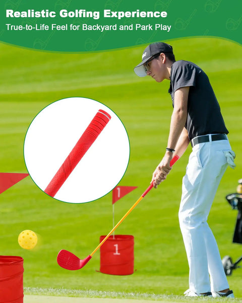 Man using Backyard Golf Game Set With Oversized 5x3.5 Inch Club Heads And 36 Inch Lightweight Carbon Shaft for park play.