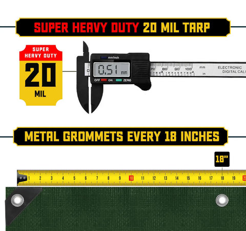 Extreme Heavy Duty 20 Mil Tarp Cover Waterproof and UV Resistant Rip and Tear Proof Poly Tarpaulin with reinforced edges