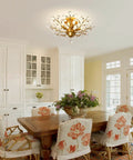 Crystal Chandelier Pendant Light With K9 Crystals, Vintage Gold Ceiling Fixture illuminating dining room.