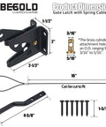 Detailed dimensions for Self Locking Gate Latch With Spring Cable Pull For Outdoor Gates Black Gravity Lever Door Latch