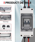 63 Amp DC Solar Disconnect Switch Isolator 1000V For Solar Power Weatherproof RV Breaker Box with transparent panel and cable gland