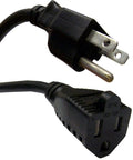 Close-up of Heavy Duty 50 Ft 12 Gauge Extension Cord, 3 prong 125V 15A, showing male and female black connectors, ETL listed