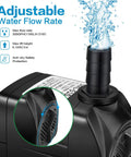Ultra Quiet Submersible Water Pump 300GPH 1100L/H 21W with adjustable flow and nozzles for aquarium pond tank fountain setup