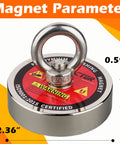 Front view of MUTUACTOR magnet fishing magnet with lifting ring and red warning label