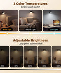 Battery Operated Wall Sconce 2 Pack, Rechargeable Wall Lights for Bedroom showcasing 3 color temperatures and adjustable brightness.