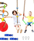 Two Pack Multicolor Rope Swing Set With Red Disc Seats And Platform Swing for Outdoor Tree House Playground, includes carabiners