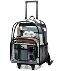Transparent Rolling Backpack With Wheels And Three Stage Telescopic Handle Heavy Duty See Through Bookbag for college and work.