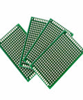 Double Sided FR4 PCB Prototyping Board Kit 10 Pack 4x6 Cm Solderable Protoboard For Arduino Projects And DIY Electronics Perfect For Prototyping Circuits Without Recut Wires Or Rework No Fuss, showing stack of four boards with visible holes and green surface.