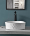 Round Ceramic Vessel Bathroom Sink With Pop Up Drain, Above Counter Vanity Sink For Modern Bathrooms, 14.2 Inch White Ceramic Vessel Sink, Go-To Countertop Choice, Easy Clean, European Modern Look