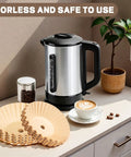 Top Shelf Unbleached Paper Coffee Filters 500 Pack For Hamilton Beach 45 Cup Urn with coffee maker and brewed coffee.