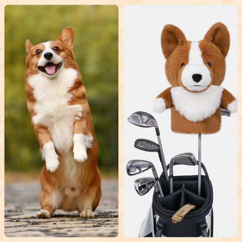 Corgi Driver Headcover Soft Plush Golf Club Cover Brown And White Totally Cute Corgi Design With Realistic Face And Paws Durable Material For Golfers Great Gift For Any Golf Enthusiast
