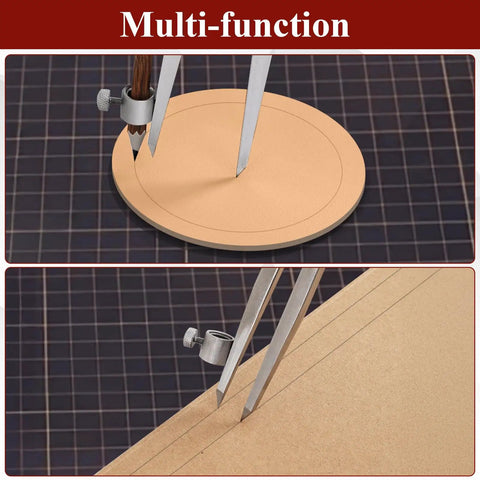 Rock Solid 8 Inch Woodworking Compass And Carbon Steel Scribe Divider With Locking Pin creating precise circles on a work surface.