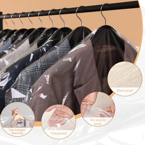Clear Plastic Garment Bags For Hanging Clothes 90 Pack Heavy Duty Breathable PEVA Dry Cleaning Bags 24x35 Inches 60x90 Cm Water Resistant Cover