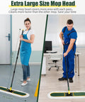 Heavy Hitting Commercial Cotton Dust Mop With Massive 39 Inch Sweeping Pad And Rock Solid Handle in use by a woman and man.