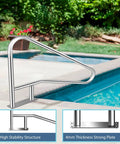 Smooth Sail Setup Hella Sturdy 304 Stainless Steel Inground Pool Handrail Safety Grab Bar with high stability structure at poolside.