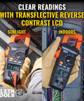 Auto Ranging Digital Clamp Meter With True RMS for AC and DC current display in sunlight and indoors with glove usage