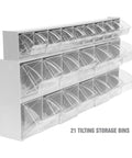 Clear Stackable Hardware Organizer Bins Set With 21 Small Storage Bins For Nails Screws Nuts Bolts And More in white frame