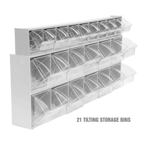 Clear Stackable Hardware Organizer Bins Set With 21 Small Storage Bins For Nails Screws Nuts Bolts And More in white frame
