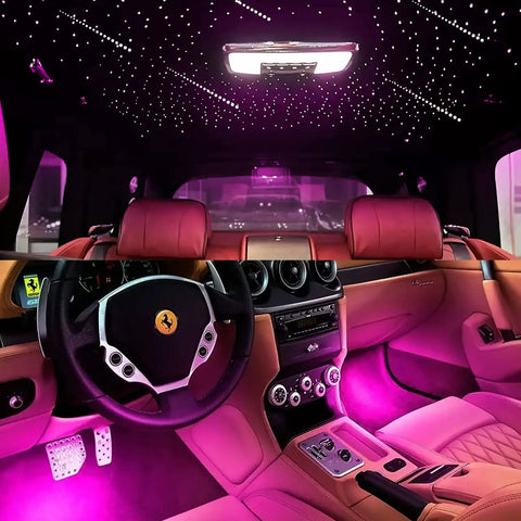 Luxurious car interior with 3 In 1 APP Controlled Fiber Optic Lights Kit For Cars With Dope Headliner Starry Sky And Shooting Star Effects