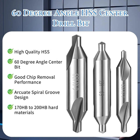 Image of 60 degree HSS center drill bits from 7 Piece Center Drill Set With 60 Degree Countersink Bits In M2 Pro Grade High Speed Steel