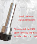 C25-ER32 Collet Chuck With Straight Shank For Milling And CNC, 25mm Shank Diameter, 100mm Long, close-up view on machine