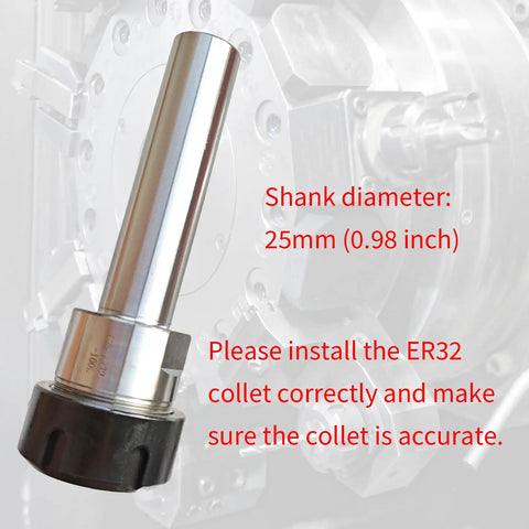 C25-ER32 Collet Chuck With Straight Shank For Milling And CNC, 25mm Shank Diameter, 100mm Long, close-up view on machine