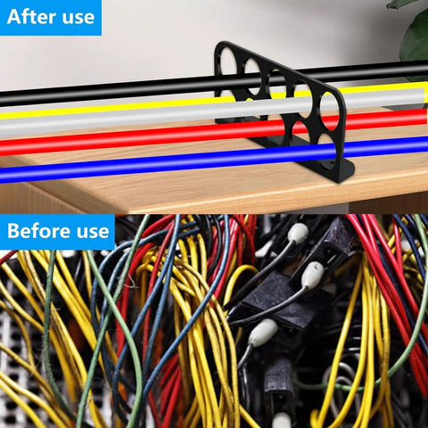 Massive 50 Pack Cable Chase Wire Brackets with organized cords on top, messy wires below, showcasing tidy home office setup.