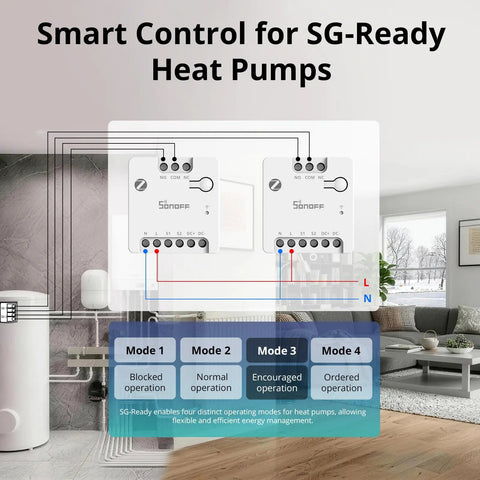 Zigbee 3.0 Dry Contact Relay With Wide AC DC Input For Smart Home Hubs, Local Control And Mesh Repeater, Works With Alexa And Google Home, Ideal For Smart Garage Doors, Boilers, DC Motors, And Solenoid Valves, wiring diagram for SG-ready heat pumps