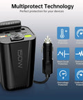 Car Power Inverter Converts DC 12V To 110V AC With Cup Holder Mount for safe charging with multiprotect technology.
