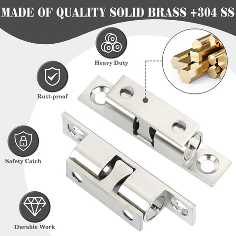 Eight Pack Stainless Steel Cabinet Latches Spring Latch Heavy Duty Silver For Kitchen And Bathroom, 67mm Long 12mm Wide 17mm Deep, Mounting Holes 4mm And 4.5mm, Universal Fit For Quick Replacement Of Damaged Cabinet Doors. stainless steel latch close-up