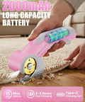 EZUVITA 4V Cordless Electric Scissors With Built-In LED Light And Rechargeable Battery For Cutting Fabric, Carpet, Leather, And Cardboard Easily, Portable Design For Diy And Home Use Projects, cutting carpet with pink handheld scissors.