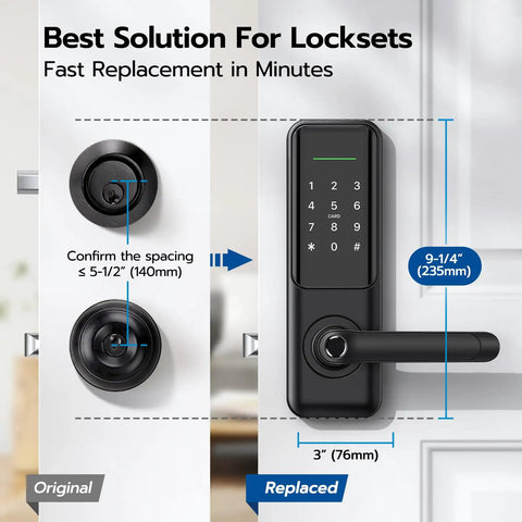 Keyless Fingerprint Smart Door Lock With Handle For Front Door Keypad Entry No Key Needed Digital Lock Replacement Install Guide
