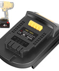 Close-up of Milwaukee M18 18V to Dewalt 20V Max battery converter adapter for cordless tools, bare adapter only.